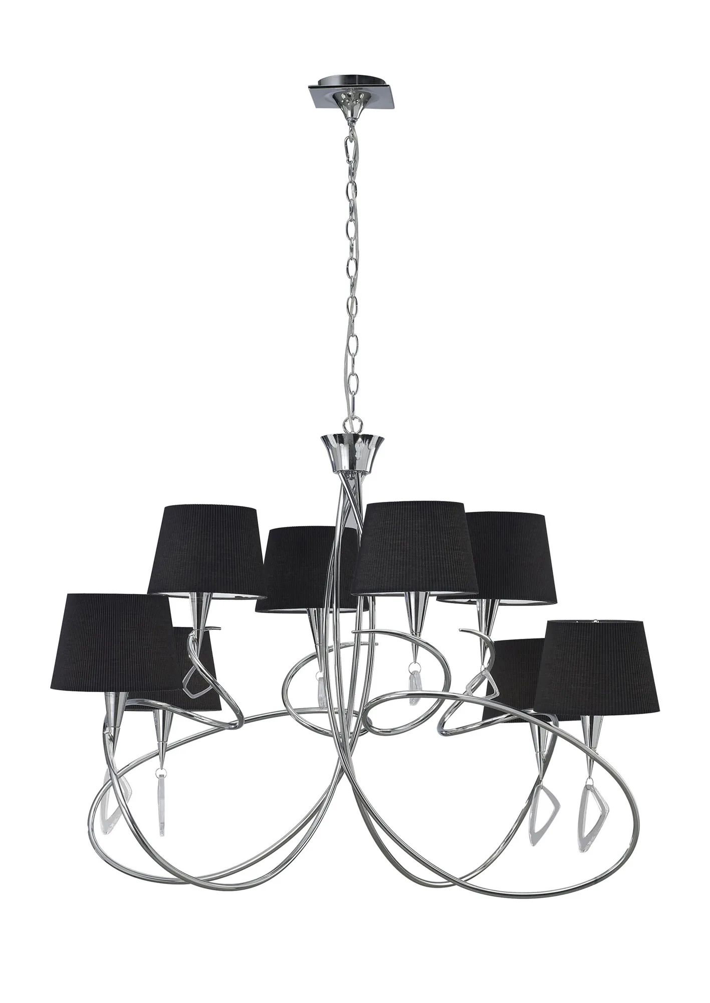 M1654/BS  ## Mara 100cm Pendant 2 Tier 8 Light E14, Polished Chrome With Black Shades